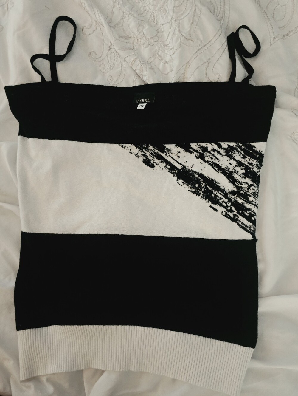 Ferre Black and White Striped Tank Top - M
